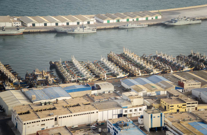 Boats lining up in the modern Agadir harbor
