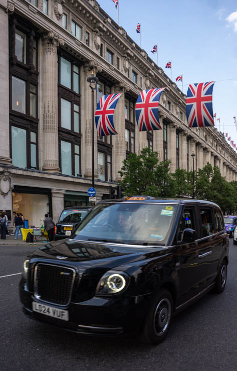 A black cab on Oxford Street