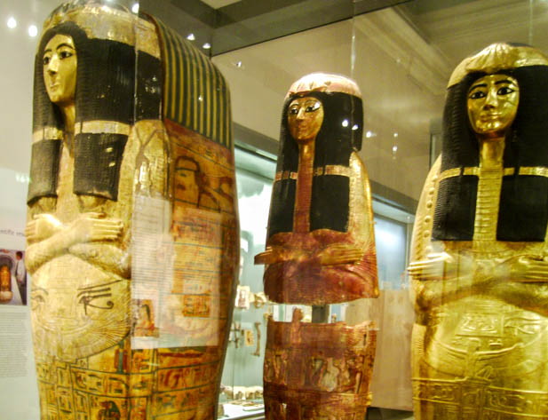 Egyptian mummies on display at the British Museum