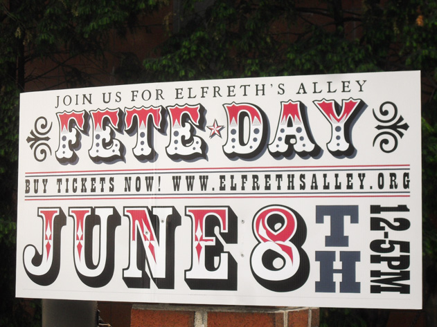 Poster announcing Elfreth’s Alley Day (Fête Day), an annual historic neighborhood celebration