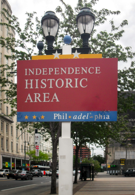 Sign marking the Independence Historic Area in the heart of Old City Philadelphia