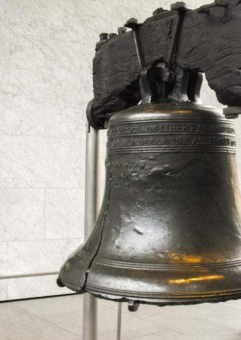 Close-up view of the Liberty Bell, one of Philadelphia’s most iconic historical symbols